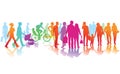 Colorful silhouettes of moving people
