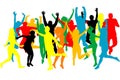 Colorful silhouettes of people jumping Royalty Free Stock Photo