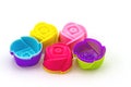 Colorful of silicone molds for baking in the form of hearts, obj