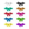 Colorful silk bow set with ribbons. Decoration collection of elegant bows. Bow design different colors. Vector