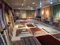 Colorful silk carpets in the showroom of a carpet factory in Samarkand, Uzbekistan