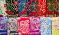 Colorful silk Eastern Turkish shawls on display