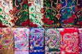 Colorful silk Eastern Turkish shawls on display