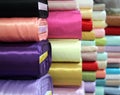 Colorful Silk roll fabrics close up