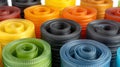 Colorful silk rolls tempt at a bustling market stall Royalty Free Stock Photo