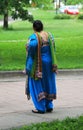 Colorful silk sari worn by an India woman