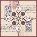 colorful silk scarf design with ottoman tile ornaments