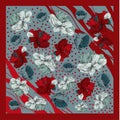 Colorful silk scarf with flowering poppy and peonies