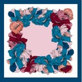 Colorful silk scarf with flowering poppy and peonies