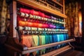 colorful silk threads on a vintage wooden loom Royalty Free Stock Photo