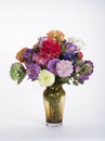 Colorful Silk Zinnias, Carnations, and Deep Pink Rose in Amber G