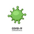 Simple flat pixel art illustration of cartoon image of green bacteria coronavirus labeled covid-19