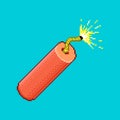 Simple flat pixel art illustration of cartoon red burning stick of dynamite or firecracker Royalty Free Stock Photo