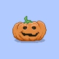 Simple flat pixel art illustration of cartoon smiling traditional halloween pumpkin