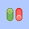 Simple flat pixel art illustration of cartoon vertical red and green on, off switch icons Royalty Free Stock Photo