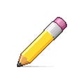 Simple flat pixel art illustration of cartoon yellow pencil with pink eraser on its back