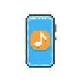 Simple flat pixel art illustration of modern smartphone with black musical note icon on the screen