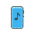 Simple flat pixel art illustration of modern smartphone with black musical note on the screen