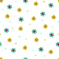 Colorful simple flowers and dots seamless vector pattern