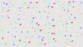 Colorful simple party confetti flying on soft gray background, star ribbon confetti glitter on grey, geometric stars ribbons