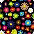 Colorful simple retro small flowers seamless dark pattern eps10