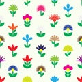 Colorful simple retro small flowers set of icons seamless pattern eps10 Royalty Free Stock Photo