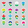 Colorful simple retro small flowers set of stickers icons eps10 Royalty Free Stock Photo