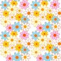 Colorful simple shape flowers seamless vector pattern for textile print, wallpaper