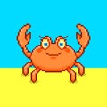 Simple vector flat pixel art illustration of cartoon cute smiling eyelash crab Royalty Free Stock Photo