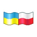 Simple vector flat pixel art illustration of waving flags of Ukraine and Poland