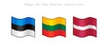 Simple vector flat pixel art set of flowing flags of the Baltic Countries