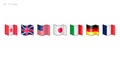 Simple vector flat pixel art set of flowing flags of great seven countries G7