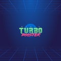 Simple vector illustration in 80s style of headline of signboard with text music turbo booster