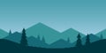 8bit pixel art illustration of morning mountain landscape with fir trees in retro platformer style