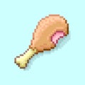 Simple vector pixel art illustration of cartoon fried bitten chicken leg
