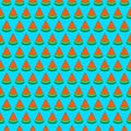 Simple vector pixel art seamless pattern of cartoon triangular slice of watermelon with pits Royalty Free Stock Photo