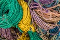 Colorful sink, hydropro and float ropes used for lobster traps piled up