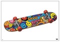 Colorful skateboard with vibrant graphics featuring smiling faces Royalty Free Stock Photo