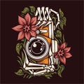 Colorful Skeleton Hand Taking Picture With Camera Vector