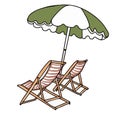 Colorful sketch of a beautiful chaiselonge beach furniture pattern on a background drawing summer picture Flat vector