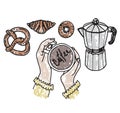 Colorful sketch of a beautiful coffe stuff pattern on a background drawing summer picture Flat vector