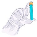 Colorful sketch drawing of researcher hand holding test tube