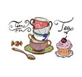 Colorful sketch of a hand drawing bakery and tea pattern on a white background drawing eps Flat vector