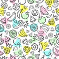 Colorful sketch mixed tropical fruits seamless pattern background vector format