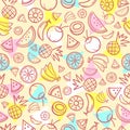 Colorful sketch mixed tropical fruits seamless summer pattern ba