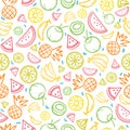 Colorful sketch mixed tropical fruits seamless summer pattern ba