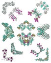 Colorful Sketch Ornamental Floral Corners Set