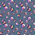 Sketched ditsy flowers with leaves - seamless background