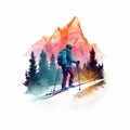 Colorful Skiing Logo With Majestic Romanticism And Vibrant Colors