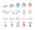 Colorful skin care and beauty cosmetics icons set